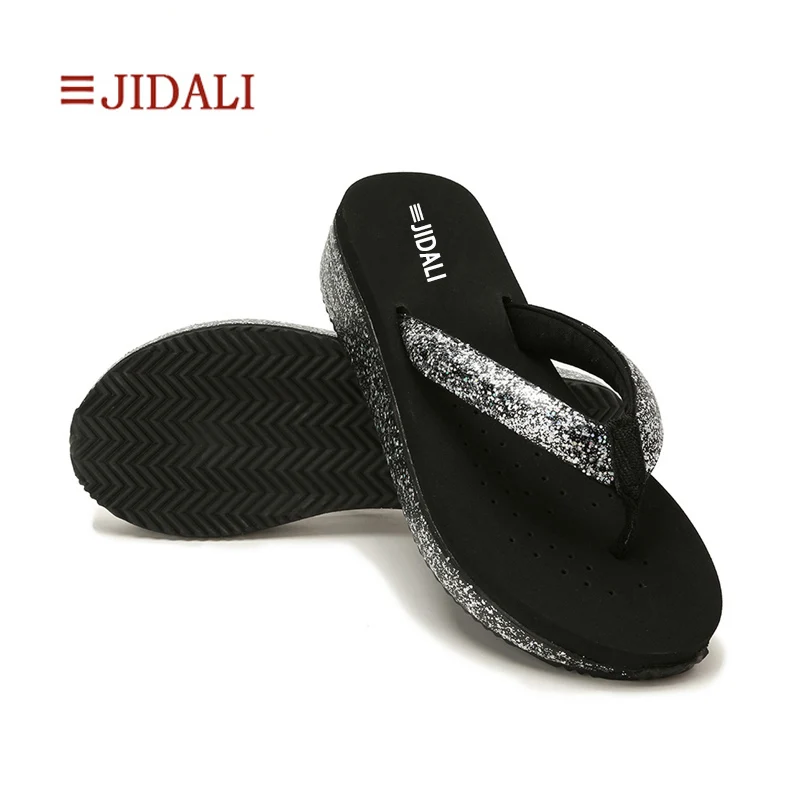

JIDALI Fashion Women Flip Flop Middle Platform Wedges EVA Bling Sandal Size 35-40
