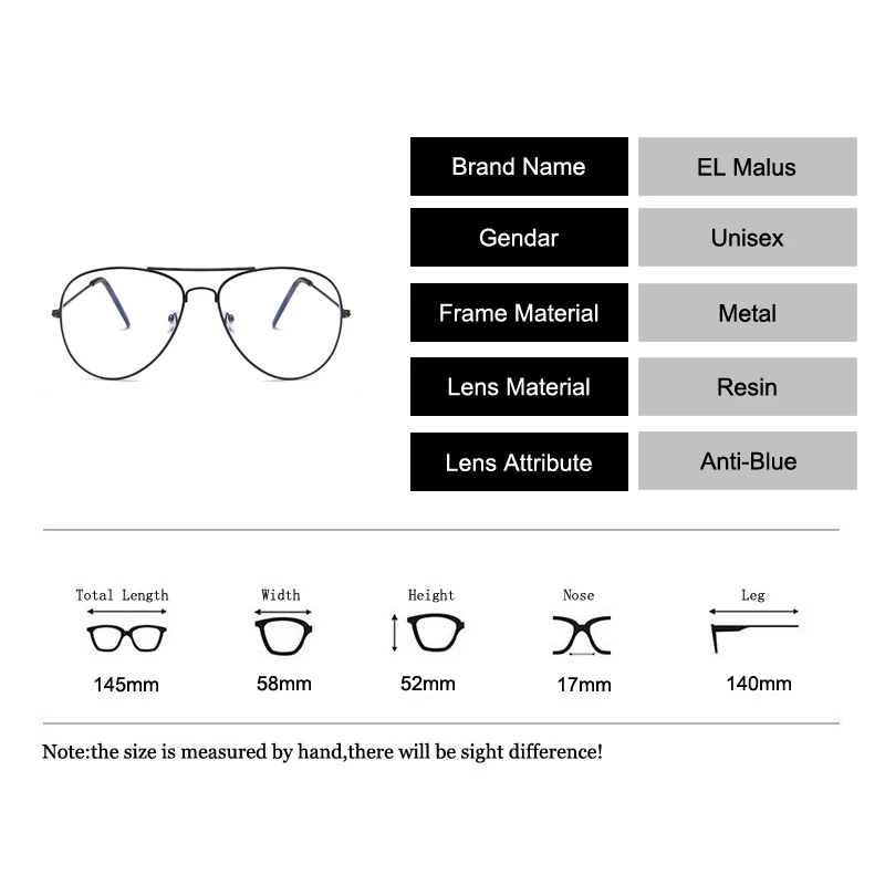 [EL Malus] Ретро Мужские Женские очки фирменный дизайн металлическая оправа пилот анти-синие оптические прозрачные линзы очки унисекс очки