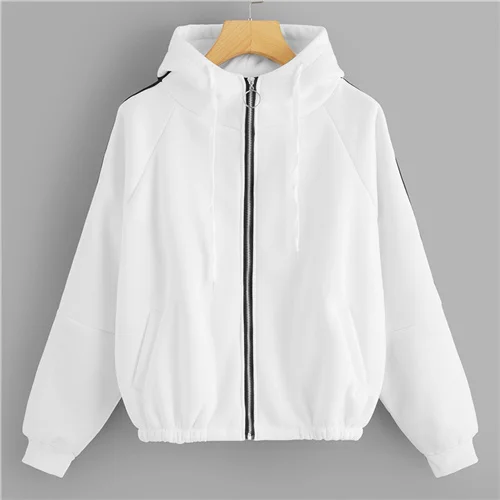 Buy SweatyRocks White Zip Up Raglan Sleeve Windbreaker
