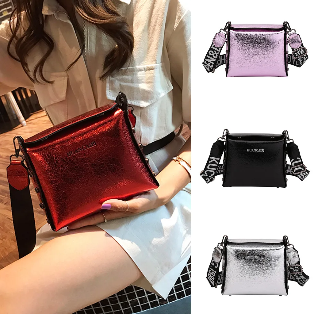 

Women Messenger Bags Wild Portable Simple Letter Print Shoulder Bag Patent Leather Bright Burst Crack Slant Bag Bolsas De Mujer