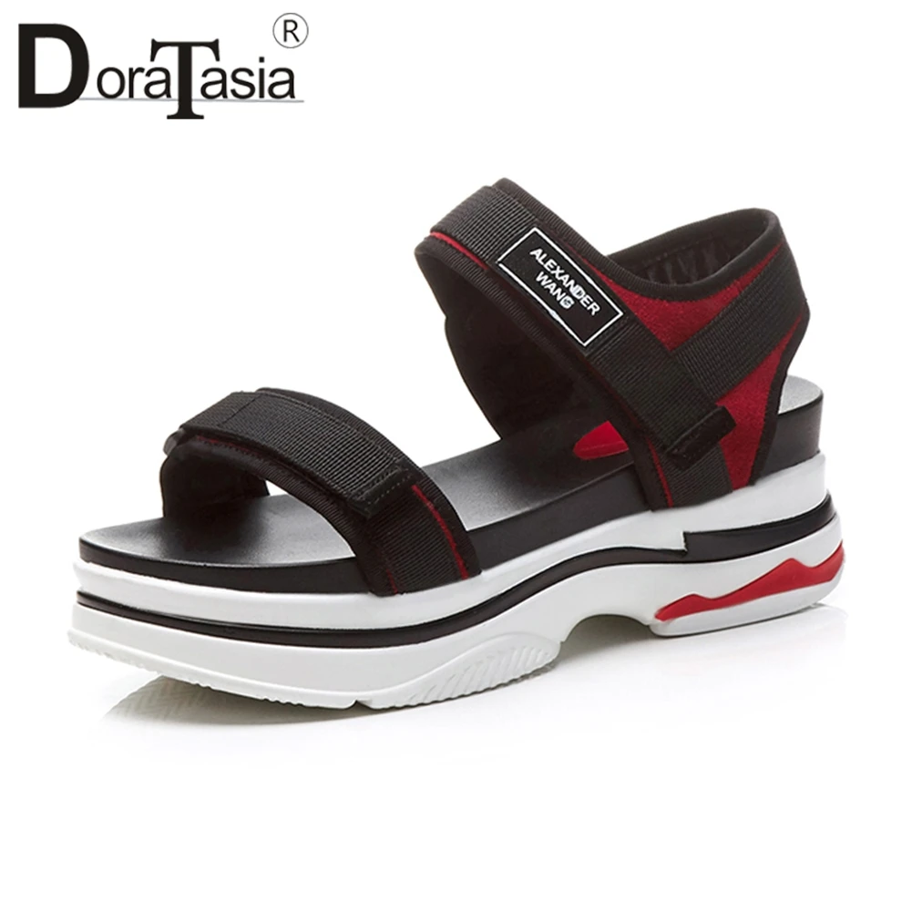 

DoraTasia 2019 Summer Hot Sale Platform Dady Sandals Women Big Size 33-41 Natural Cow Suede Comfortable Wedge Shoes Woman