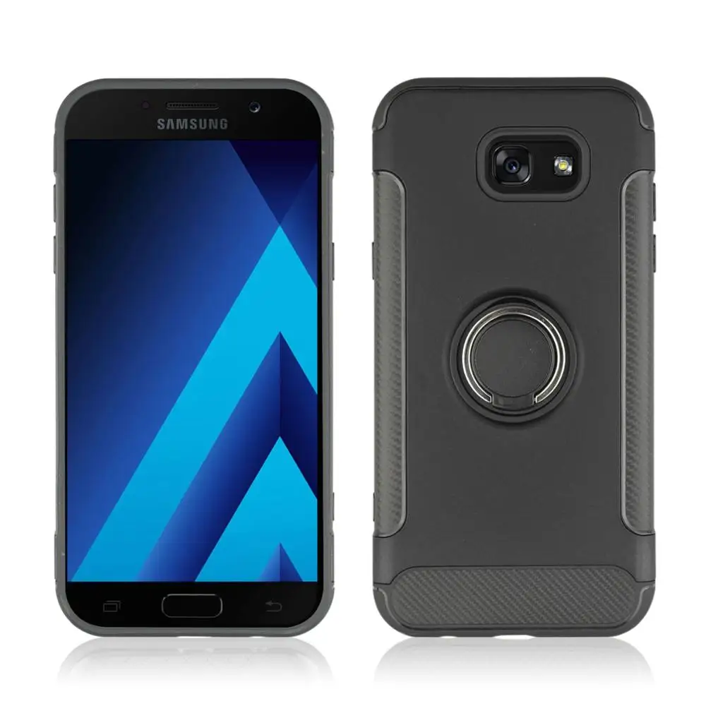 360° Rotating TPU+PC Ultra Thin Carbon Fiber Ring Bracket Mobile Phone Case For Samsung galaxy A3 2017 Shock Absorption |