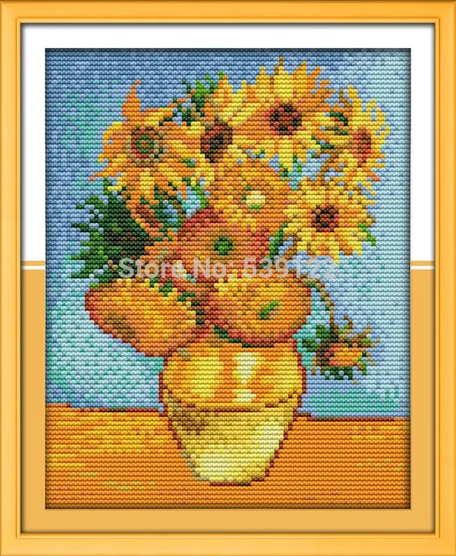 Freeshipping Van Gogh's Sunflower Painting!DIY Needlework