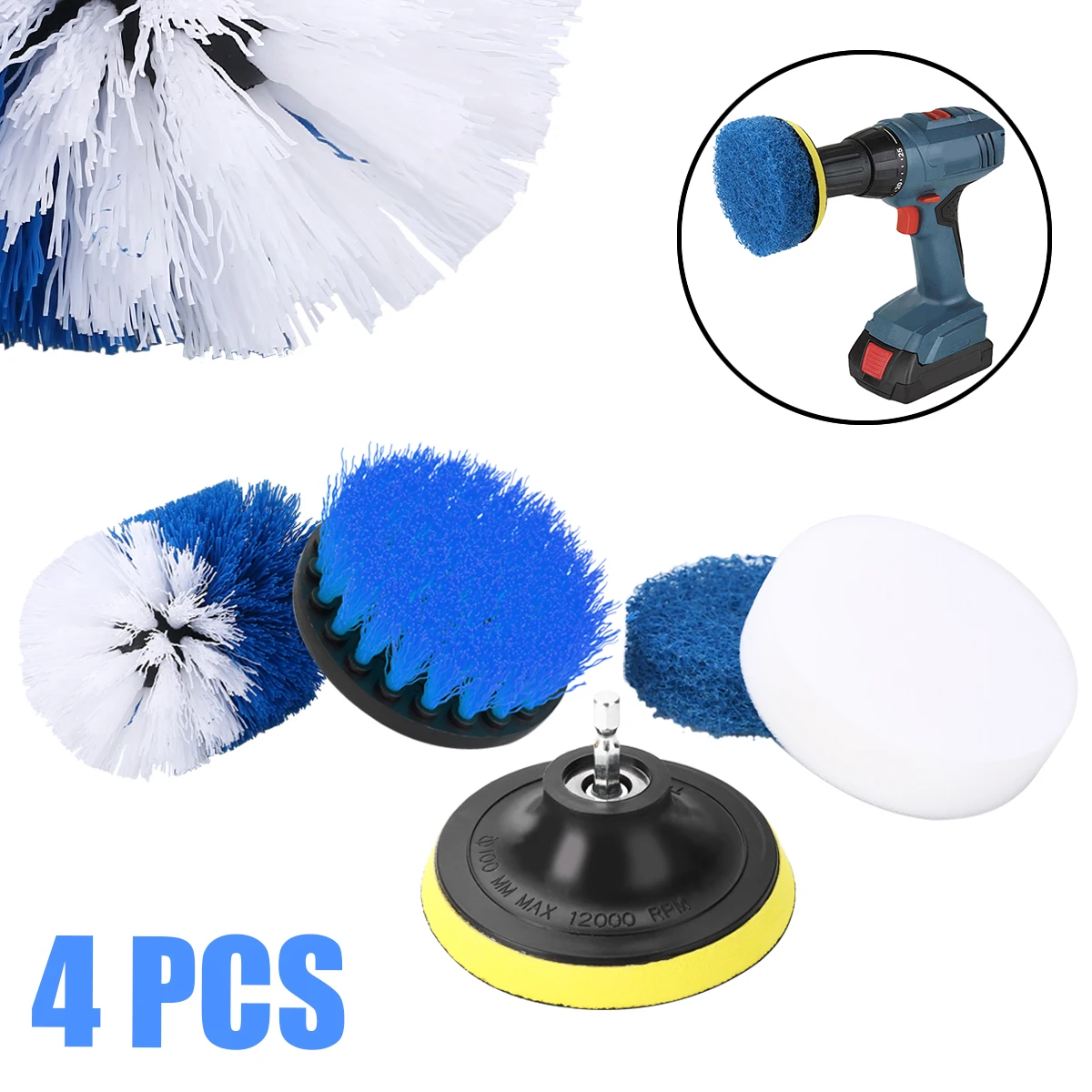 

4Pcs Medium Scrubber Brush 4 inch Drill Brushes Set Soft Sponge Polishing Pads for Home Wood Furniture Cleaning Tool Kit
