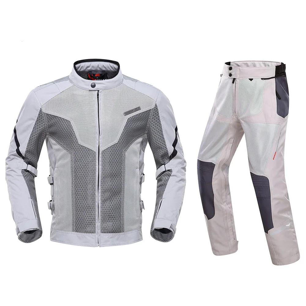 

DUHAN Men's Motorcycle Jacket Summer Breathable Motocross Jacket and Pants Gray &Orange Racing Protective Clothing Suit