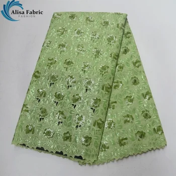 

Alisa Lemon Green Sequined African Organza Lace Fabric 2018 High Quality Lace Cut Hole Design French Tulle Lace for Wedding
