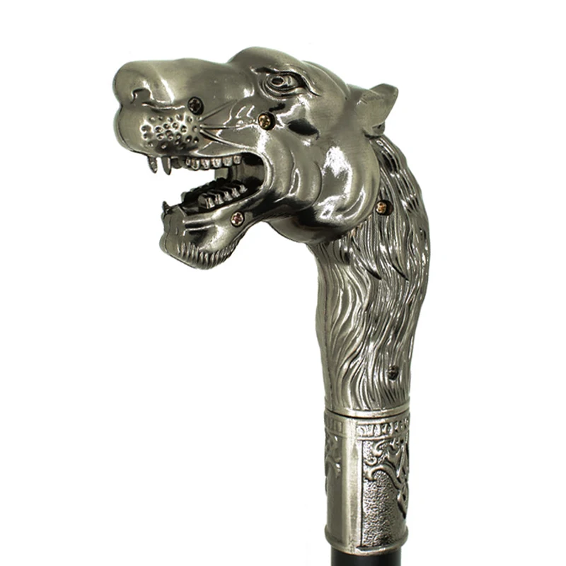 Bastón para caminar, caña, Jauar, León, cabeza de Lobo, bastones de Metal, manos libres, bastón para hombre, muleta para hombres - 5