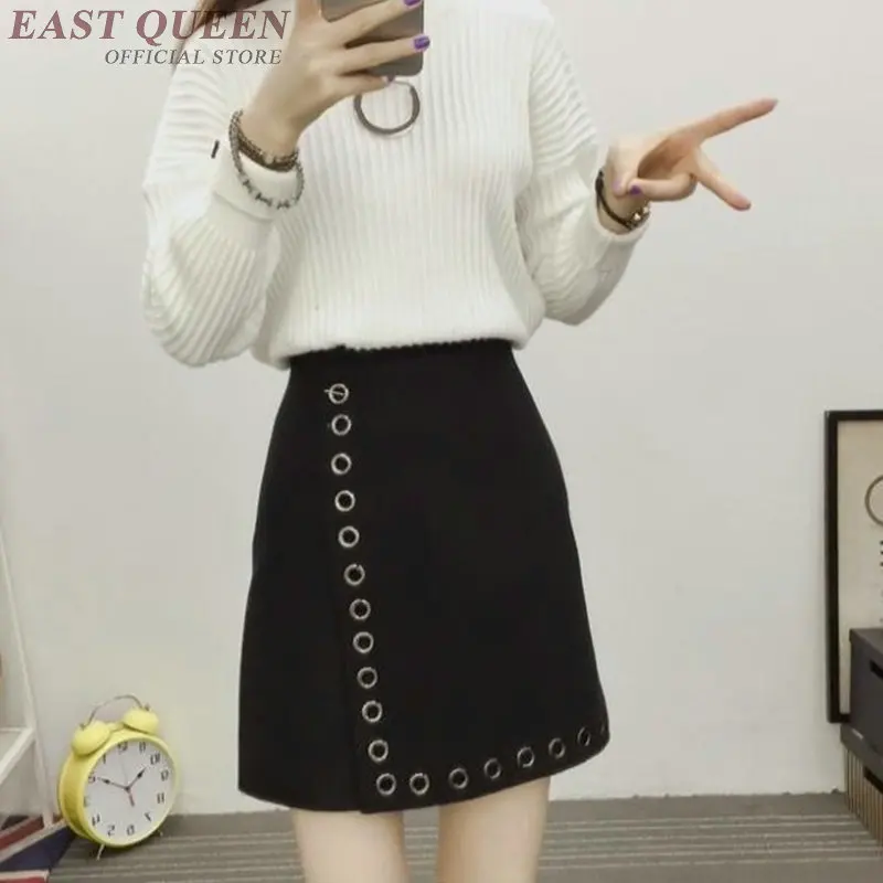 Women mini skirt A-line women skirt casual empire high waist midi skirt female with hole 2018 above knee skirts women DD268  F