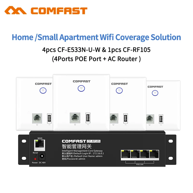 

Hotel Villa PUB KTV Company Wifi 4pcs 300Mbps Wifi In wall Wireless access point Usb Wifi ap + 1 AC Wifi Router Gateway with 4 p