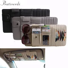 prativerdi Car Leather Multifunction CD Box Car Sun Visor CD Case for DVD Travel Organizer Business Card Holder CD Storage Bag cute short plush headset ball style cd storage bag red holds 24 cd