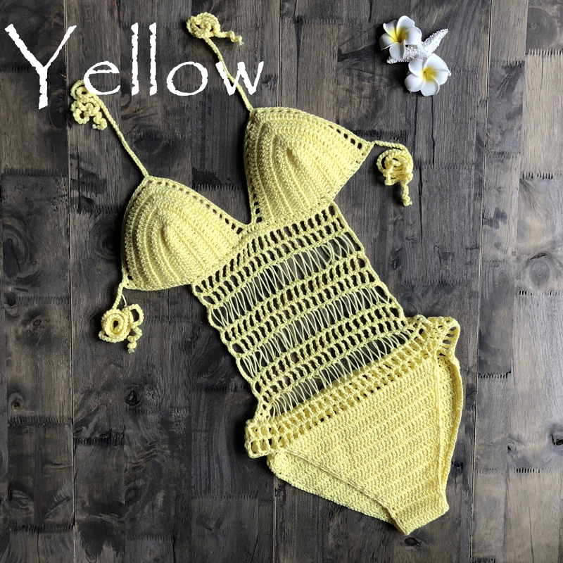 Crochet one piece backless sexy monokini high cut Jumpsuit Knitting Bikini Set Swimwear Swimsuit Beachwear