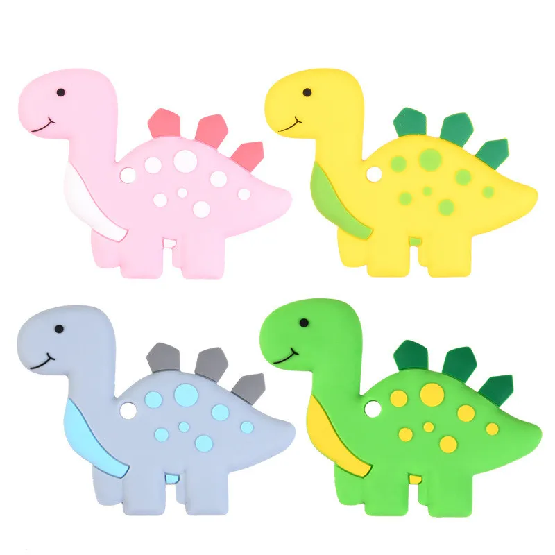 

1 Pcs Baby Silicone Teether Dinosaur Toy Baby Teething Pendant Chewable Molars Newborn Child Give Up Sucking Fingers 5 Colors