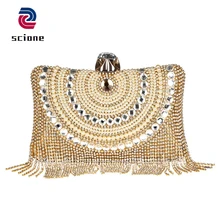 Новые женские свадебные сумки на плечо с бриллиантами, золотые клатчи, вечерние сумочки с кисточками, вечерние сумочки, сумочки для банкета Li29