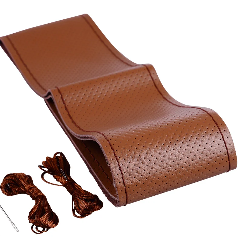 Buy 38.5 40cm DIY Genuine Leather Steering Wheel Cover