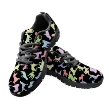 Thikin Women Dogs Pattern Shoes for Work Woman Animals Fishbone Comfortable Mesh Sneakers Girls Black Flat Shoes Zapatillas characteristic fishbone pattern body chain for women