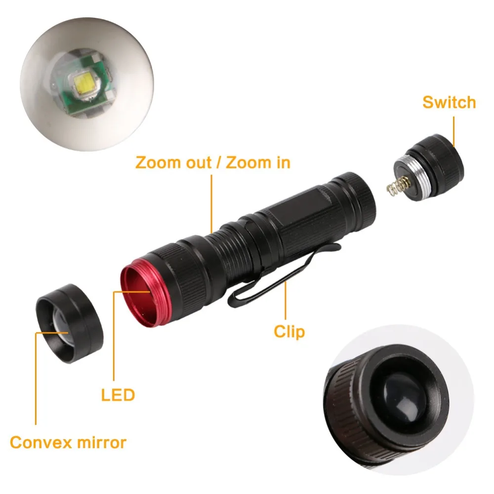 Портативный мини-светильник Q5 1200LM Zoomable светодиодный светильник Фонарь карманный светильник водонепроницаемый фонарь мощный светодиодный фонарь для охоты