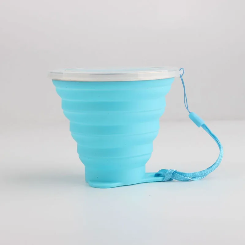 270 мл Складная силиконовая чашка из нержавеющей стали с шнурком/Пылезащитная крышка наружные кофейные чашки выдвижной путешествия Copa - Цвет: Синий