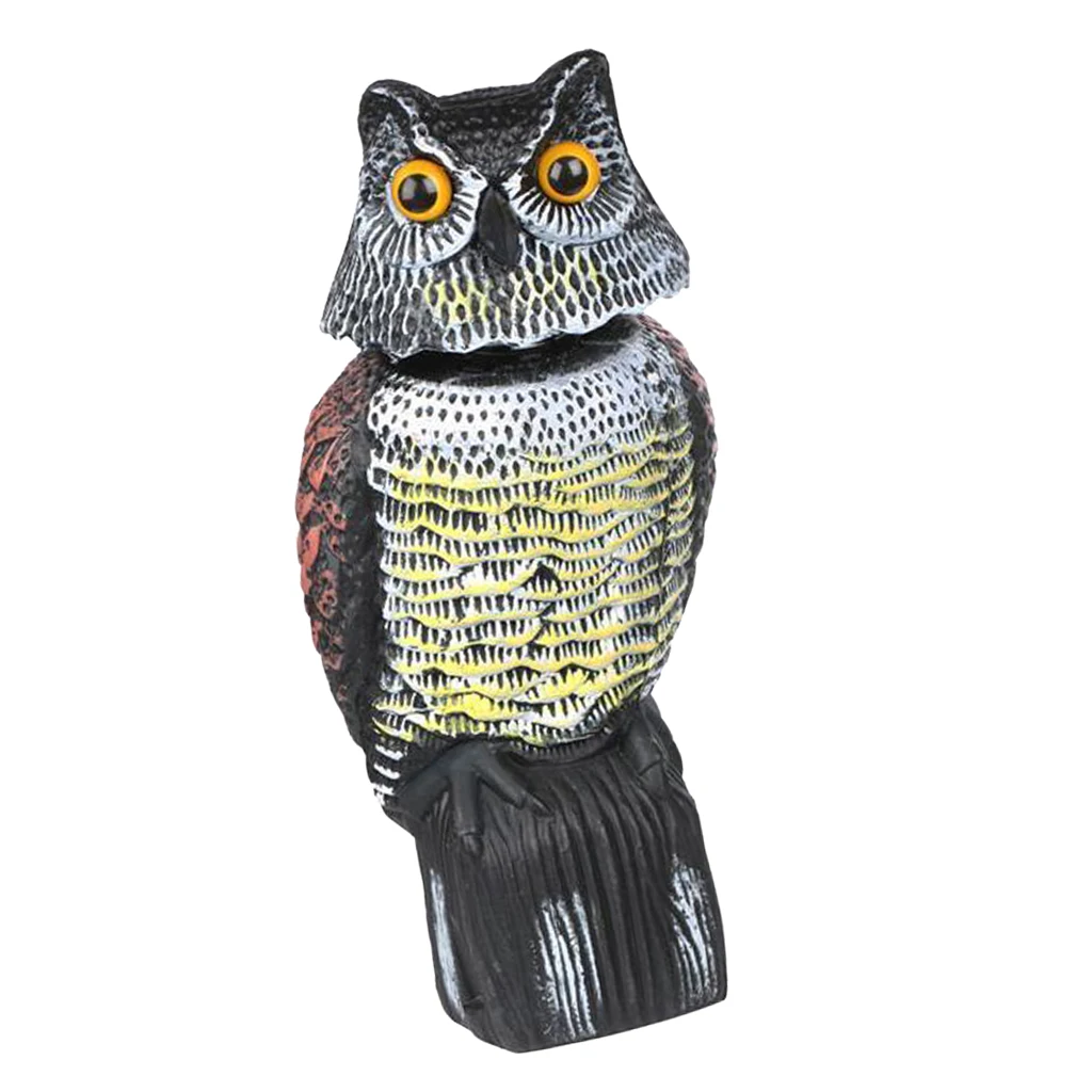 2pcs Large Realistic Owl Decoy W/ Rotating Head Bird Crow Scarer Scarecrow Pest Control Products