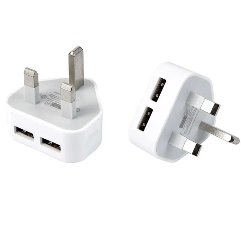 

UVR UK Plug 3 Pin Wall Charger Adapter with 2 USB Ports Mobile phone Travel Charger Charging for Phone iPad For Samsung
