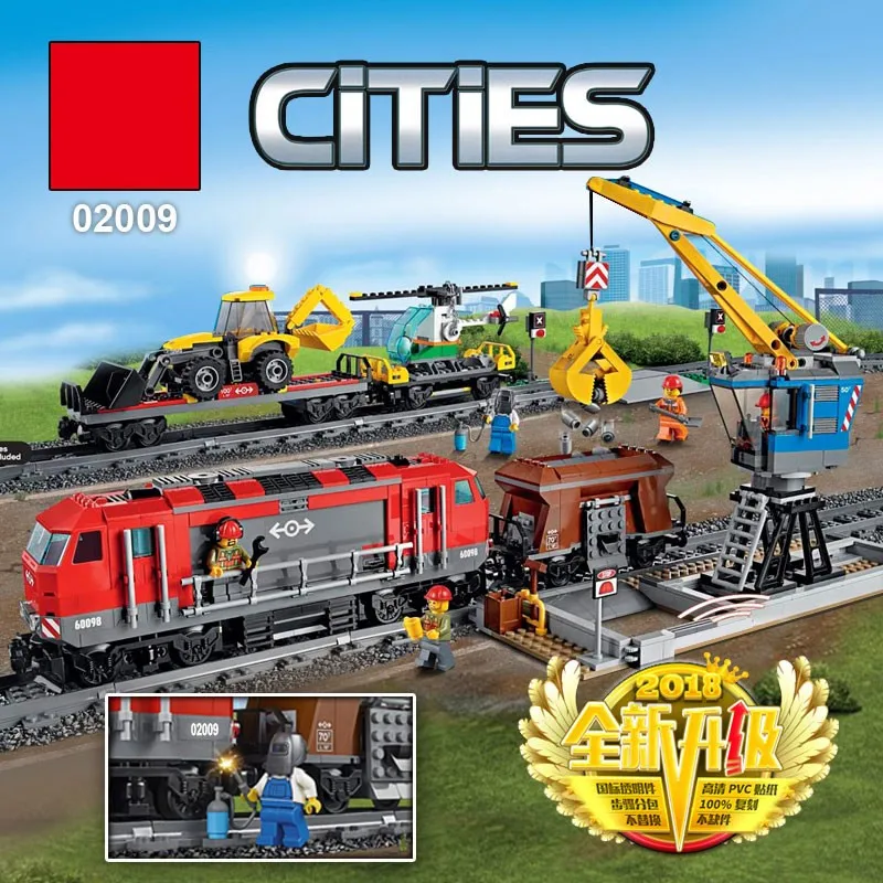

1033pcs Engineering Vehicle RC Train with motor remote control city Cargo Model building block Compatible with legoed 60098 toys