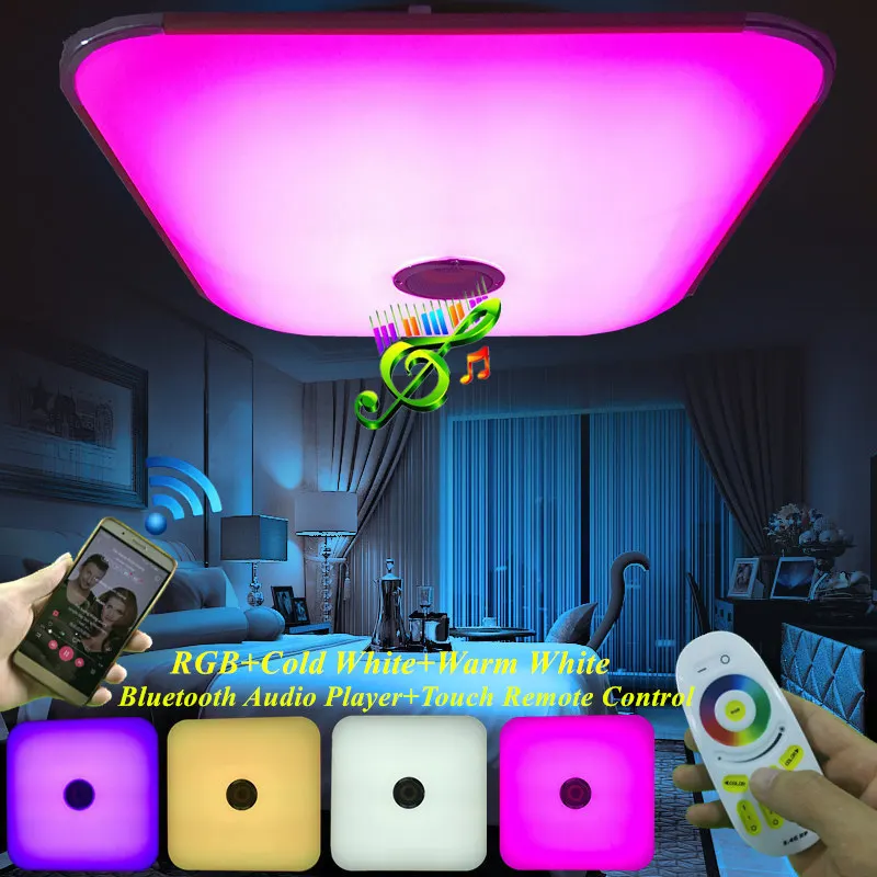 

Modern Bluetooth Music Player 2.4G RF Remote Control Dimming RGB LED Warm white Cool White Acrylic Aluminum Square Ceiling Lamp