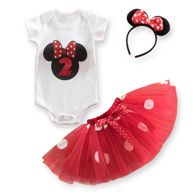 Minnie Dress Baby With Cute Mouse Headband 1 Year Girl Baby Birthday Dress 2nd Birthday Outfit Cartoon Minnie Dresses For Babies - Цвет: 2T