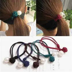 Простой завязанный жемчуг Scrunchie для женщин обувь для девочек эластичные волосы резиновые ленты аксессуары галстук резинка-пружинка для