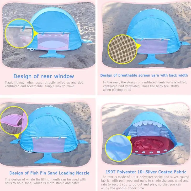 Летняя Детская Пляжная палатка, Детская в форме Кита, защита от ультрафиолетовых лучей, непромокаемое укрытие, всплывающий солнцезащитный