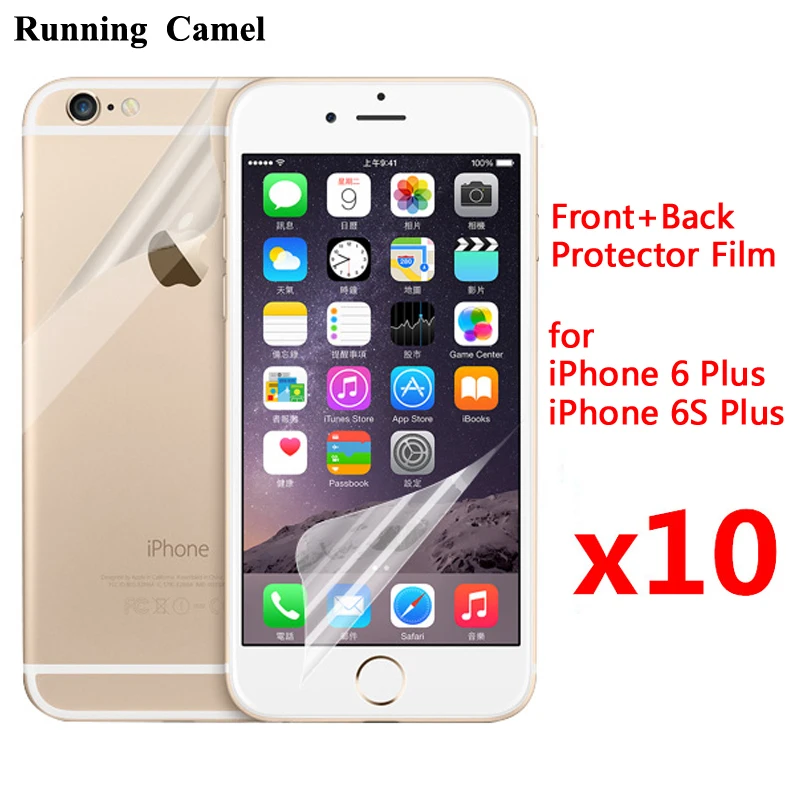

Running Camel 10pcs/lot=5pcs Front + 5pcs Back Screen Protector for iPhone 4 4S 5 5s 6 6Plus 6s 6s plus 7 7 plus Protective Film