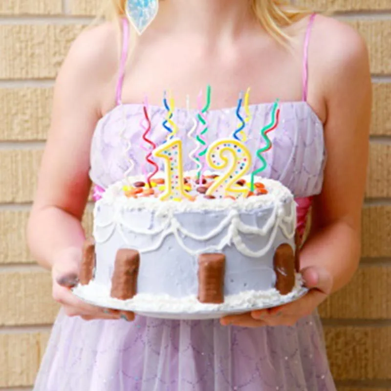 8 шт./лот цветная изогнутая Свеча для торта, безопасное пламя для детей, для дня рождения, свадебного торта, свеча украшение дома, товары для подарка