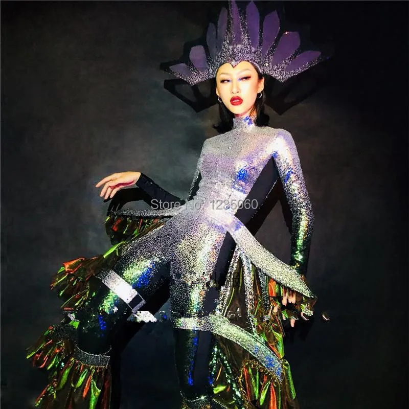 Nightclub-Bar-GOGO-Dance-Team-Fluorescent-Show-Clothes-Gradient-Ocean-Party-Stage-Green-Dragon-Costume-Halloween (2)_