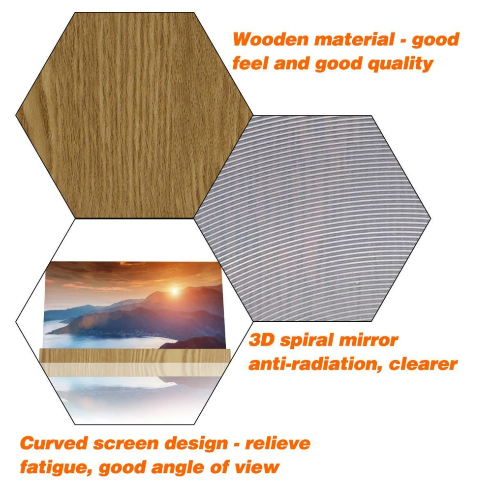 3D Screen Magnifier Mobile Smartphone Video Amplifier Wooden Phone Enlarger Desktop Stand Holder Po