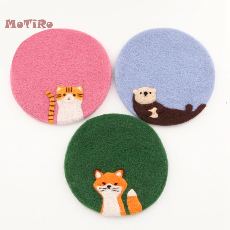 

MoTiRo,Non-Finished Felt Material DIY Package,Cartoon Round Animal Coaster Wool Kit Pocked Felt For Coaster DIY/Home Decoration