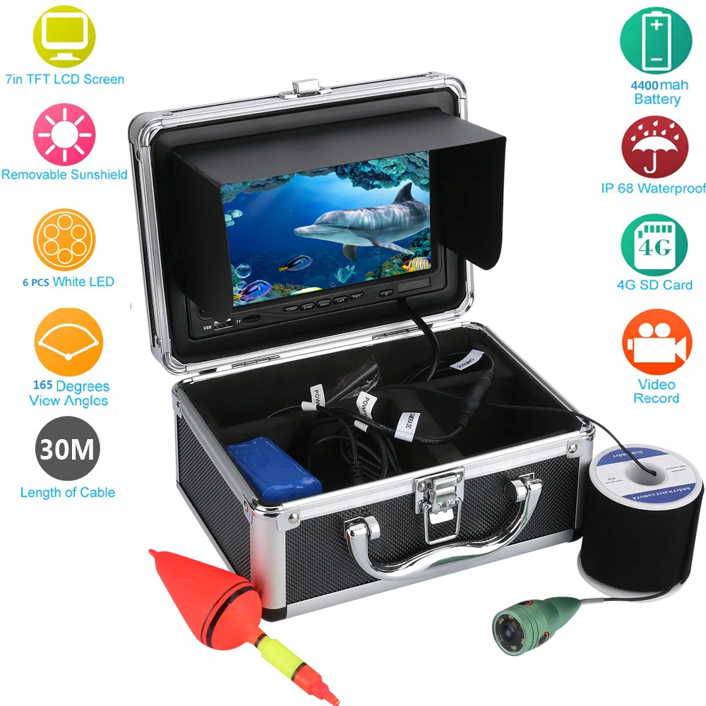 Бесплатная доставка! 30 м 7 ''Цвет цифровой ЖК-дисплей 1000tvl Рыболокаторы HD DVR Регистраторы Водонепроницаемый Рыбалка видео подводный Рыбалка