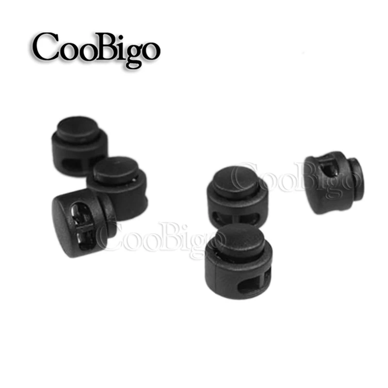 

100pcs Pack Black Plastic Cord Lock Clip Clamp 2 hole Toggle Stopper 2mm Rope Paracord Garment Shoes #FLS029-B