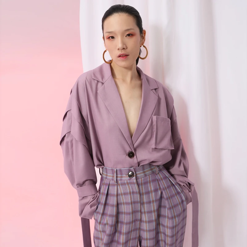 Printemps Apricot Femmes Taille Veste Abricot Revers Ji586 purple 2019 De Marée Manches Ruban Manteau Lâche Grande Point eam À Longues Mode Nouveau RZOAqEgwx