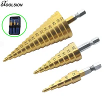 3pcs Hss Step Cone Taper Drill Bit Set Hole Cutter Metric 4-12/20/32mm 1/4" Titanium Coated Metal Hex Step drill For Screwdriver