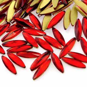 

100PCS Glitter Facets Flat Back Marquise Shape Red Color Acrylic Nail Art Rhinestones Gems Decorations DIY Tips