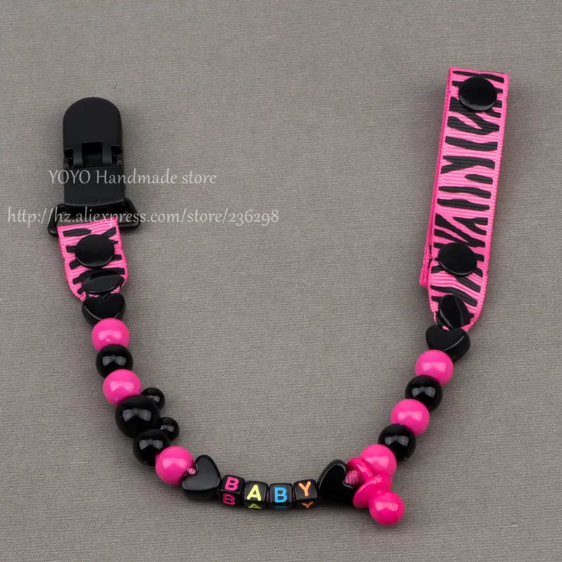 MIYOCAR Personalised -Any name 2016 Hand made blue white beads dummy clip holder pacifier clips soother chain for baby