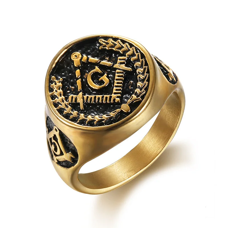 

brand Vintage Past Master Masonic Signet Rings Gold Color Titanium Stainless Steel Freemason Free Mason Ring for Men Jewelry