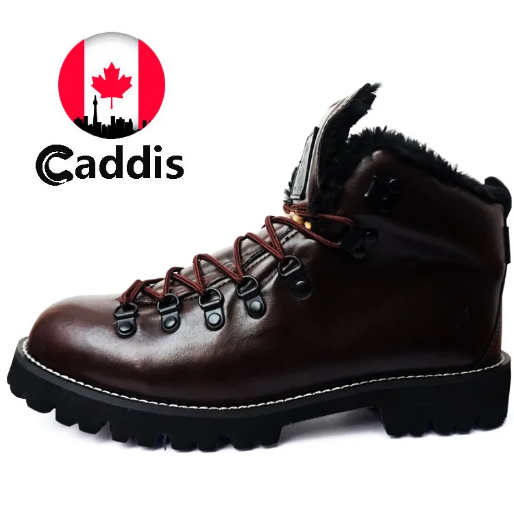 Caddis/ г.; модные мужские ботинки в байкерском стиле; крутые армейские мужские ботинки с заклепками; Мужская Военная обувь в стиле панк, готика, байкер; размера плюс 48 - Цвет: brown Imitation wool