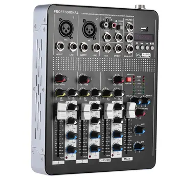 

Professional 4-Channel Mic Line Audio Mixer Mixing Console with 3-band EQ 48V Phantom Power USB Interface