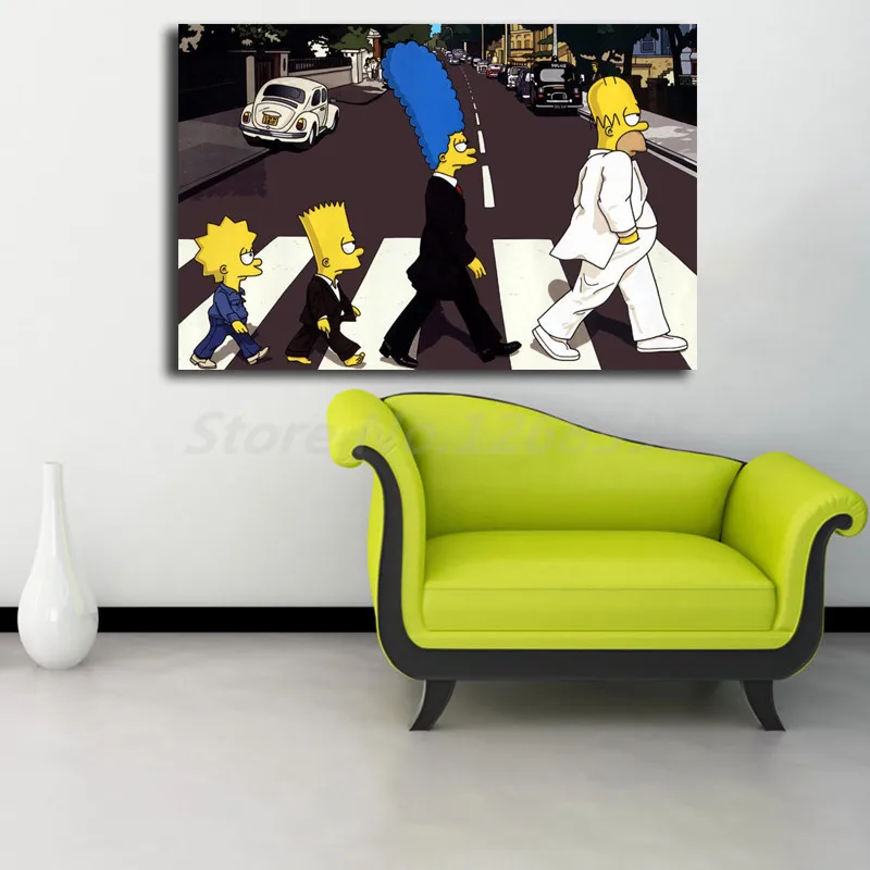 Simpsoning Abbey Road Барт Гомер Мардж холст картина печать гостиная домашний декор Современное украшение на стену, живопись маслом плакат художественное произведение