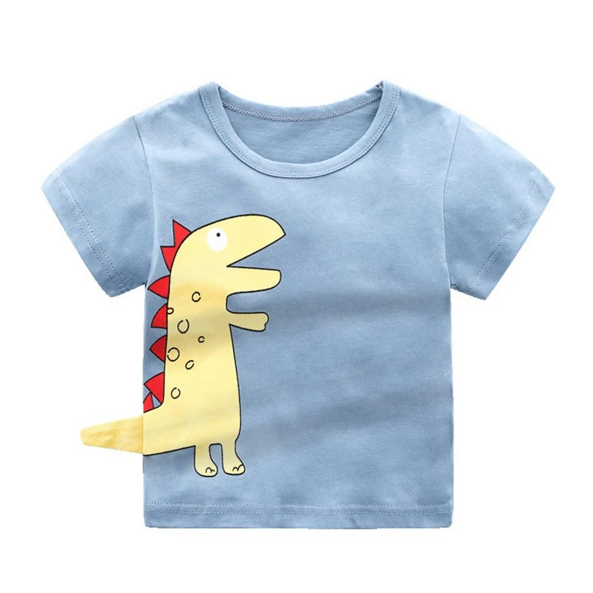 Футболка для мальчиков возрастом от 2 до 8 лет летние хлопковые детские футболки с короткими рукавами и милым динозавром топы для мальчиков, детская одежда детская повседневная одежда - Цвет: Blue dinosaur