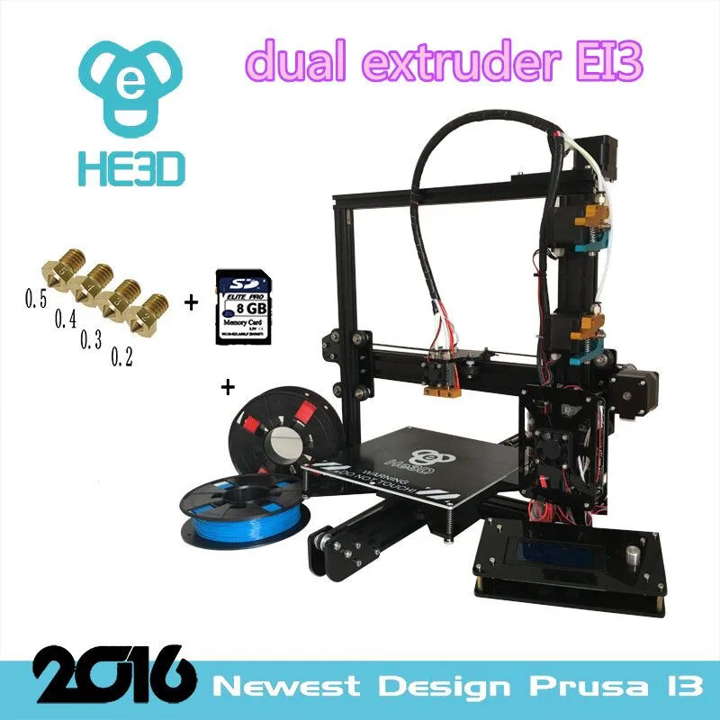  Autoleveling  dual nozzle  Aluminium Extrusion 3D printer kit  prusa EI3 3D Printer with 2rolls filament+8GB SD card as gift 