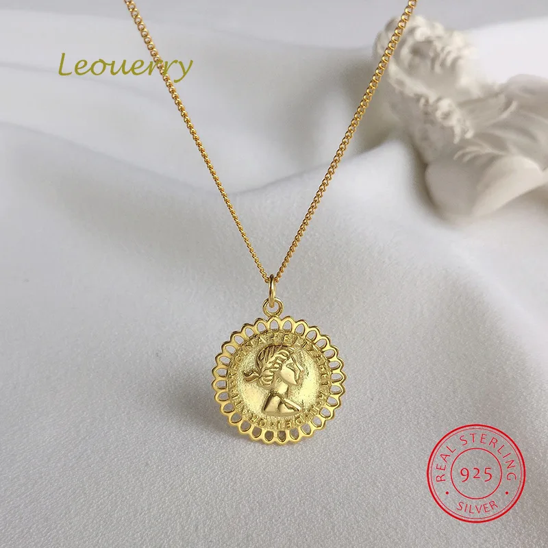 

Leouerry 925 Sterling Silver Personality Gold Plated Portrait Necklace Geometric Pendant Clavicular Chain for Women Jewelry