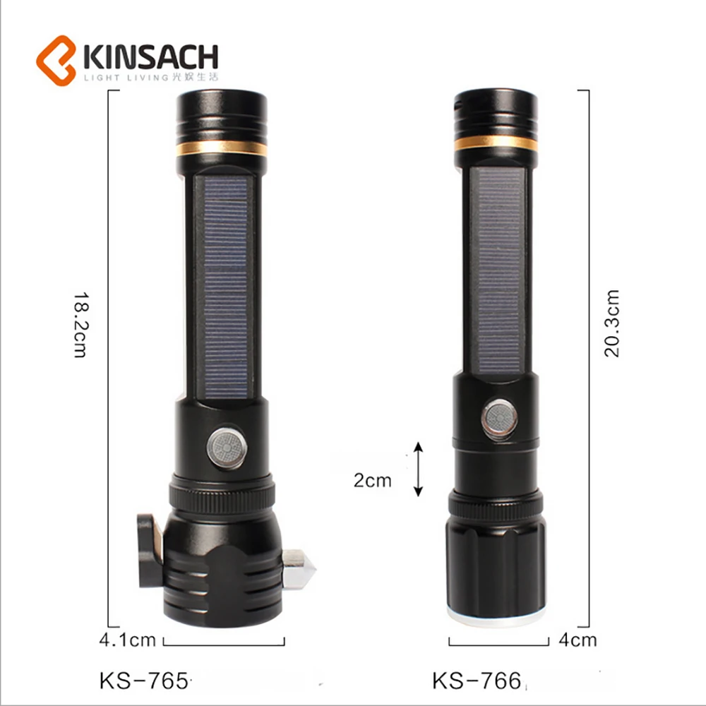 

Solar Charge Flashlight Multi-functional Strong Light Torches Emergency Hammer LED Explosion-proof Flashlight KS-766