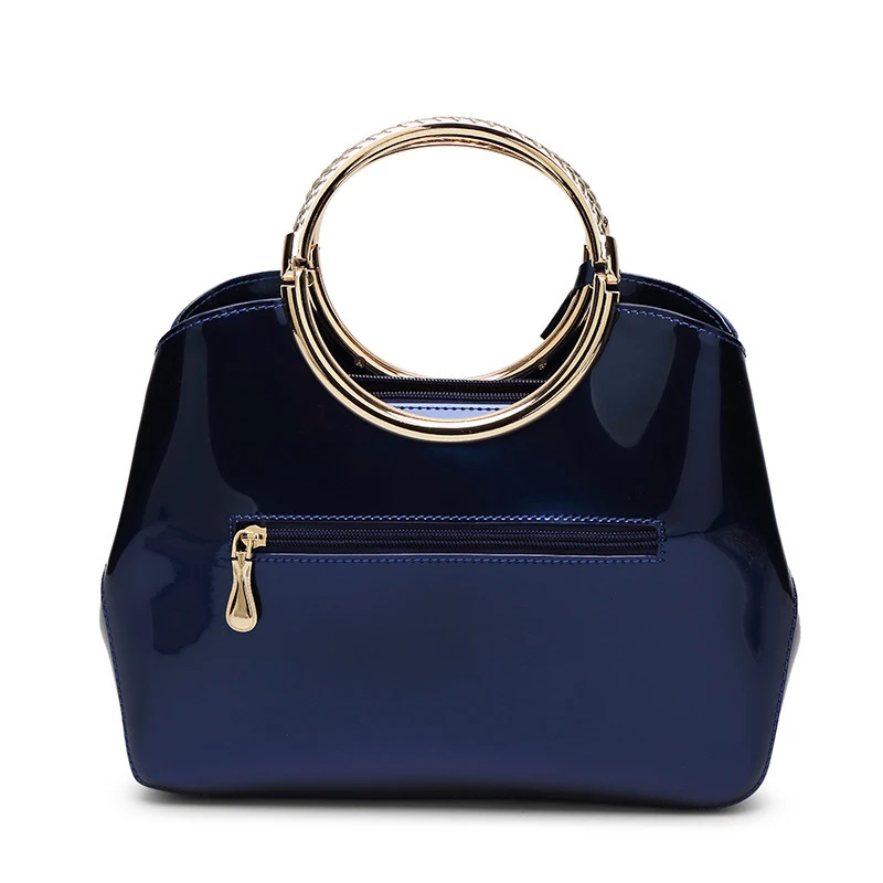 Simple Women Shoulder Bag PU Leather Metal Ring Handle Handbag