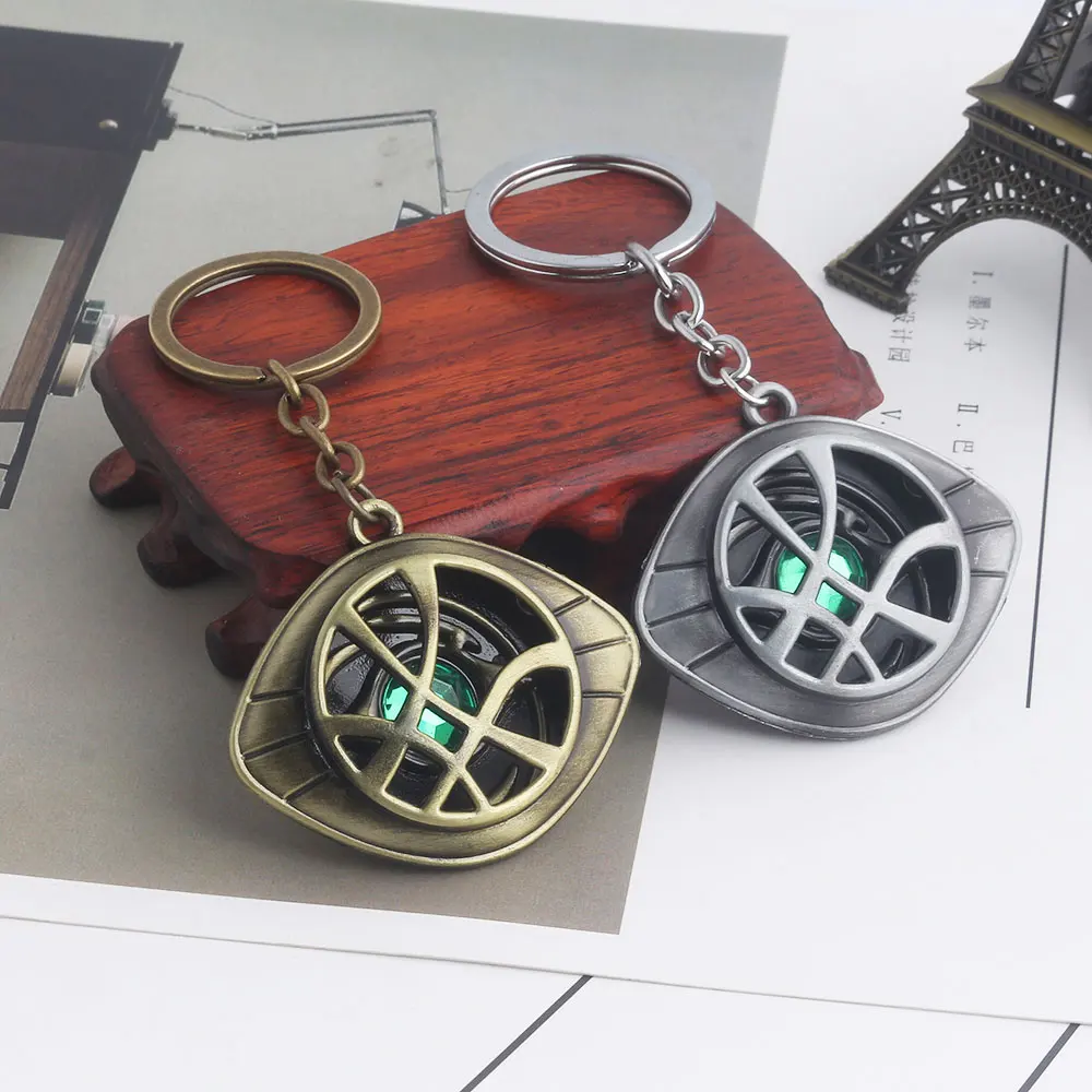 

Avengers Doctor Strange Keychain Antique Silver Bronze Green Crystal Eye of Agamotto Key Chain for Women Men Car Keyring Jewelry