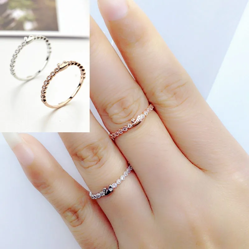 

2015 Real & pave setting crystal concise style Swan shape anillo ring for women wedding jewerly
